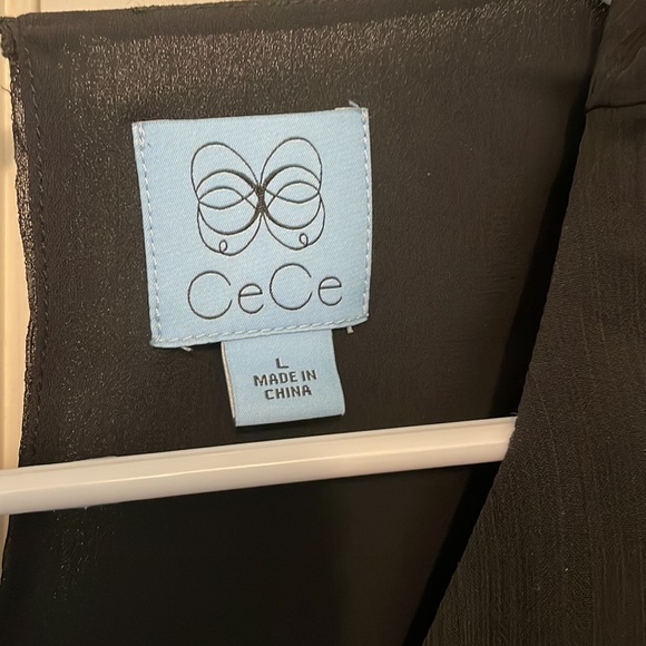 CeCe Ruffle Chiffon Shift Dress in Rich Black Large NWT NEW - Picture 5 of 5